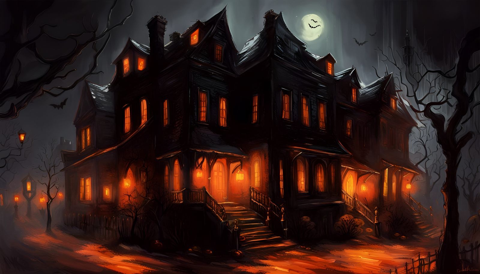 Spooky Halloween City in a Glowing Atmosphere