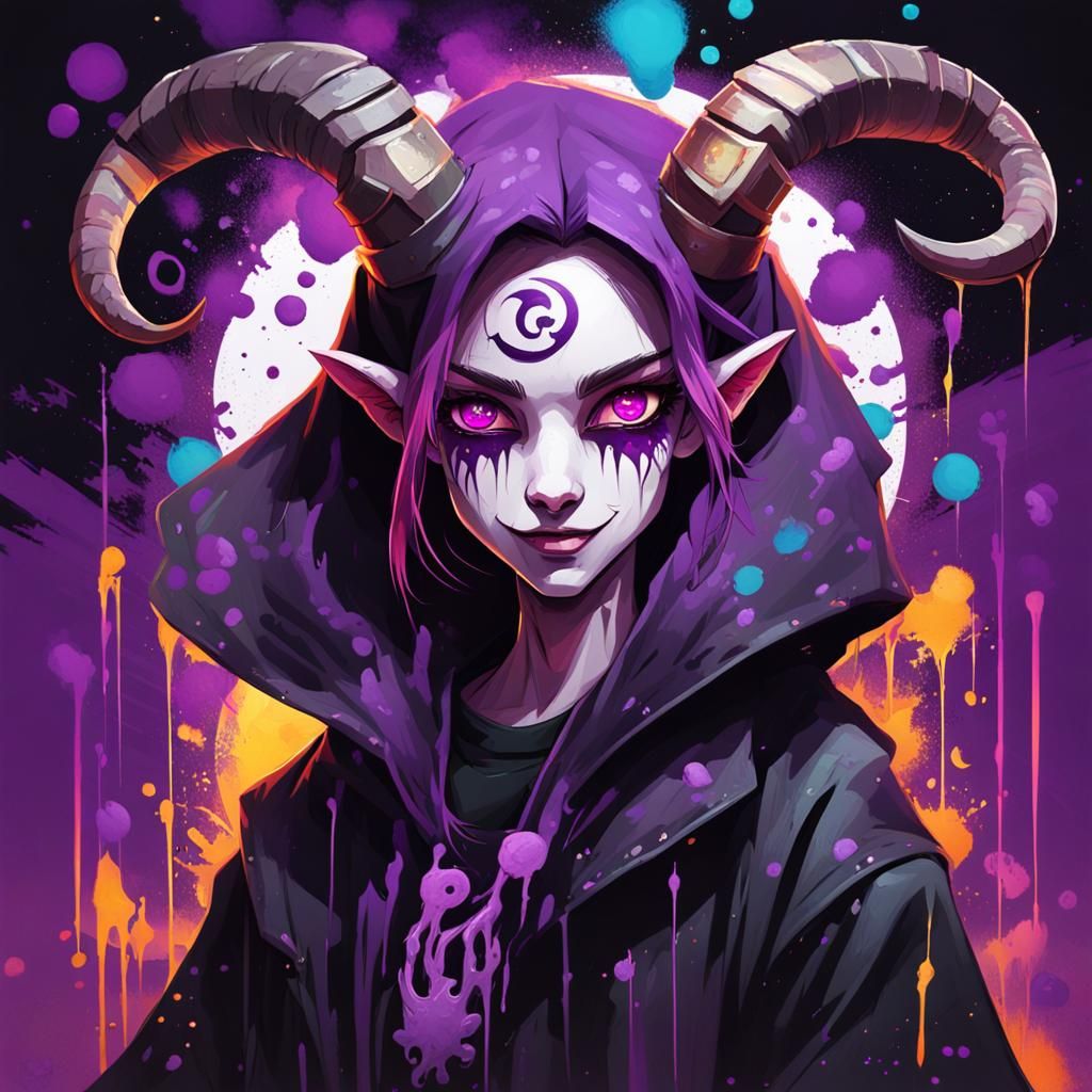 Evil Magical Girl with Goat Horns in Graffiti Art