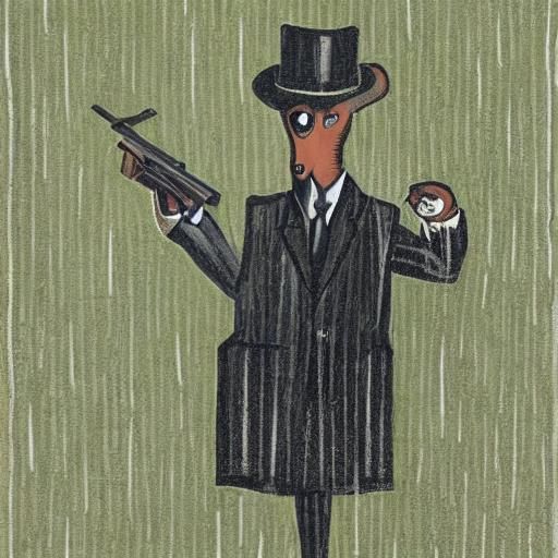 Mafia Animal Smoking in the Rain on a Street