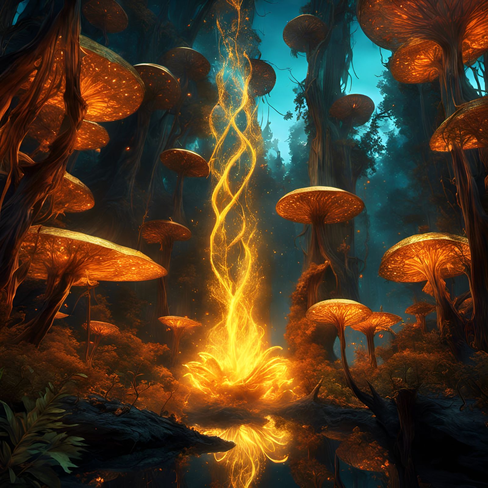 Golden Magical Fire in Pandora Forest