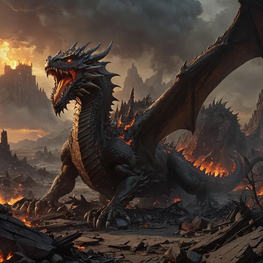 Epic Dragon's Demise in a Fiery Landscape