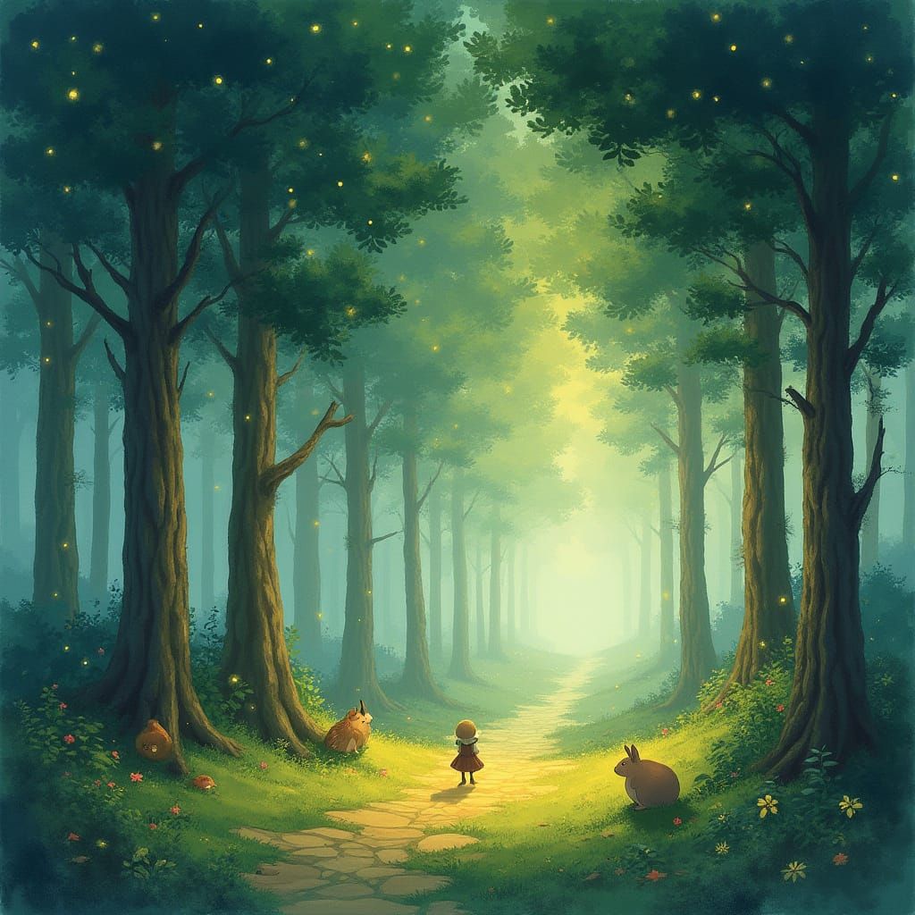 Whimsical Ghibli-Inspired Forest Scene