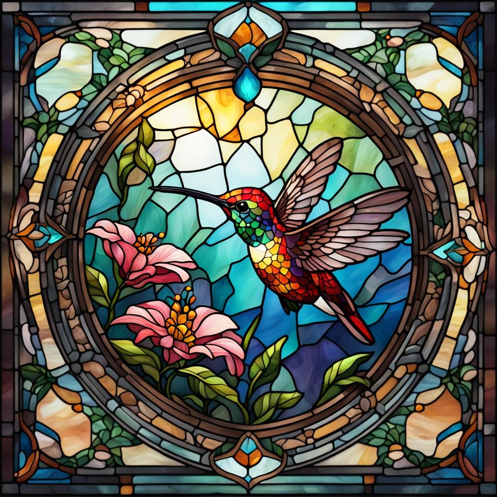 Hummingbird Suncatcher in 16-bit Video Game Style