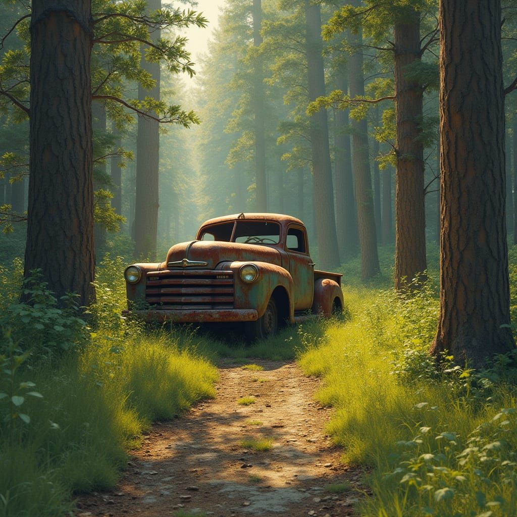Abandoned Pickup at the End of a Forgotten Logging Road in I...