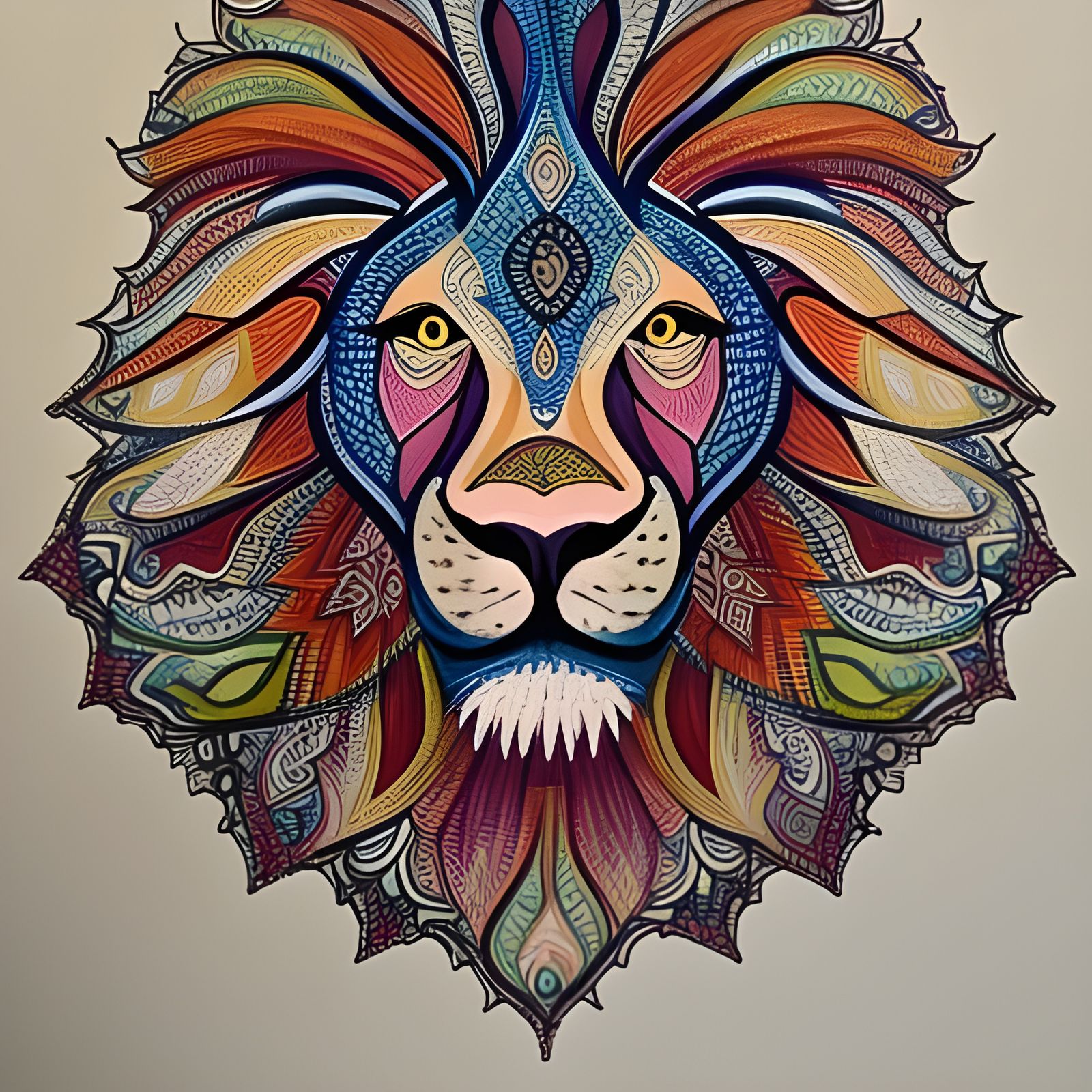 Lion Face Mandala in Gouache Style