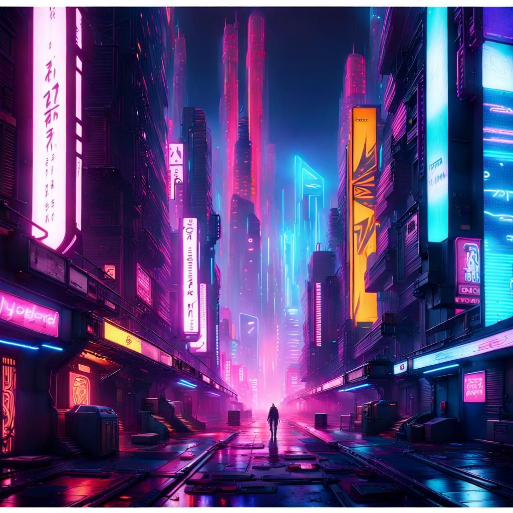 Cyberpunk City Alley with Neon Lights