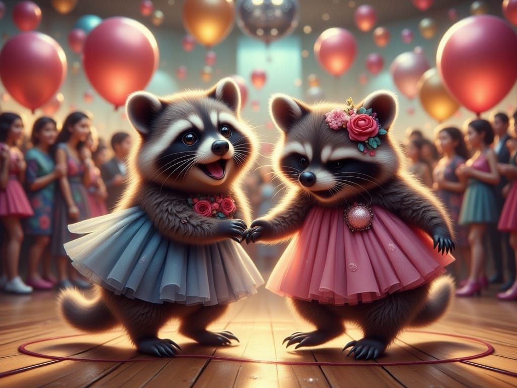Whimsical Raccoon Prom in Elegant Attire