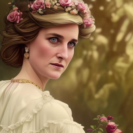 Princess Diana Dancing in Rose Garden: Hyperdetailed Portrai...