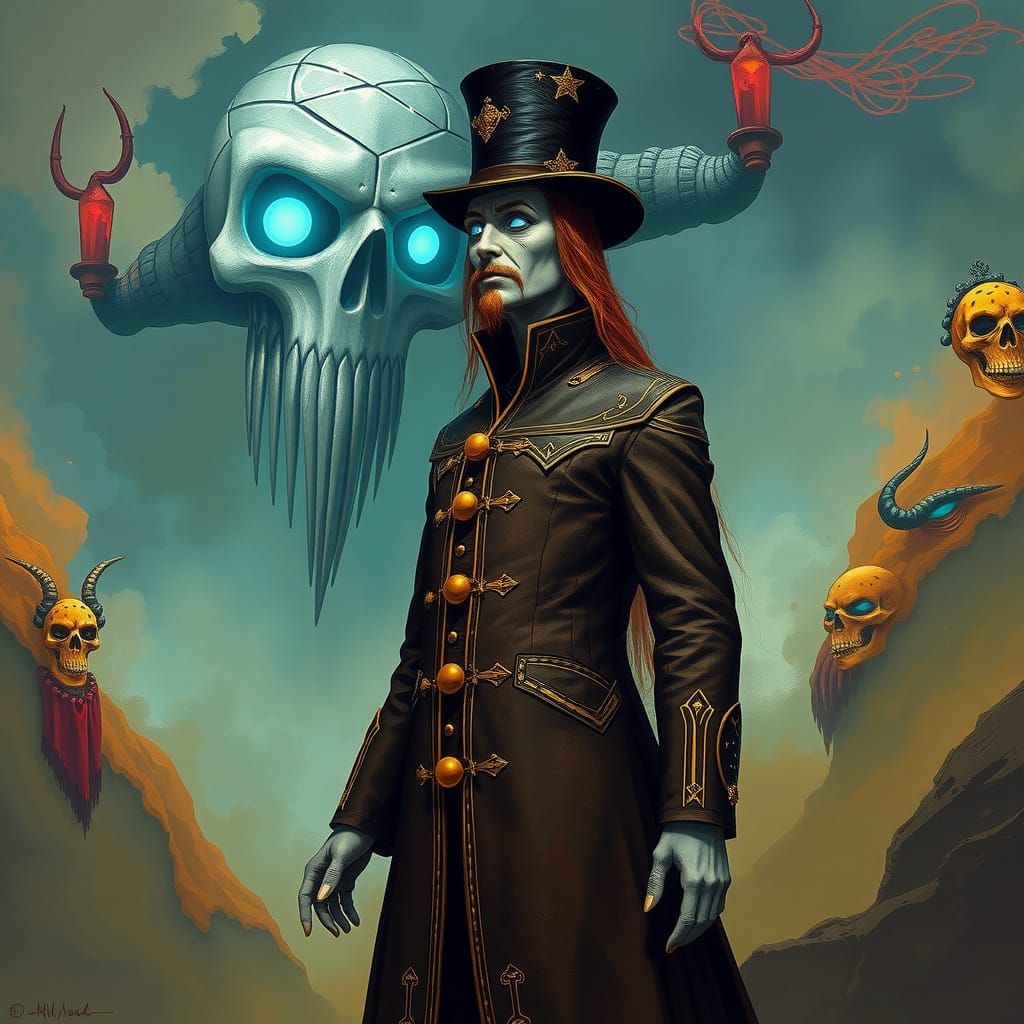 Mystical Victorian Being Stares Out at Giant Floating Behold...