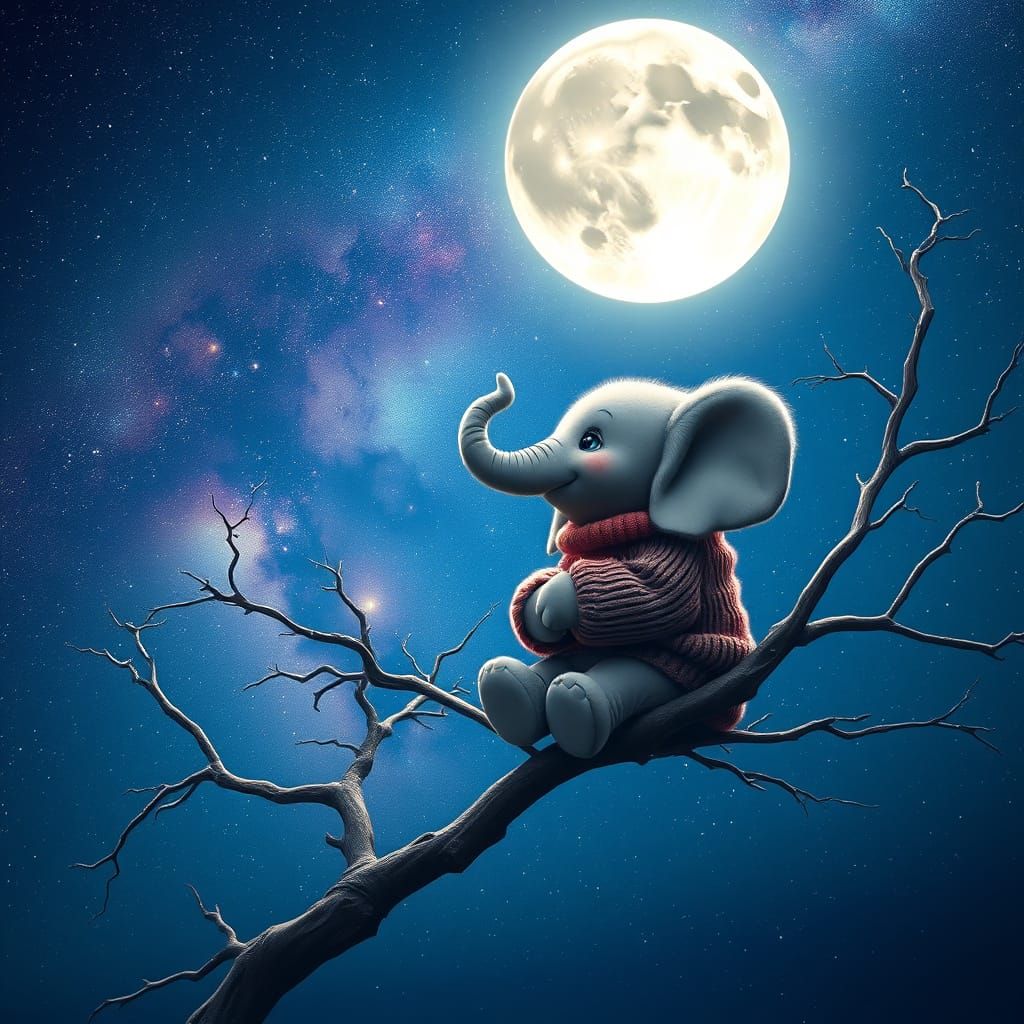 Cosmic Baby Elephant Under Starry Night Sky