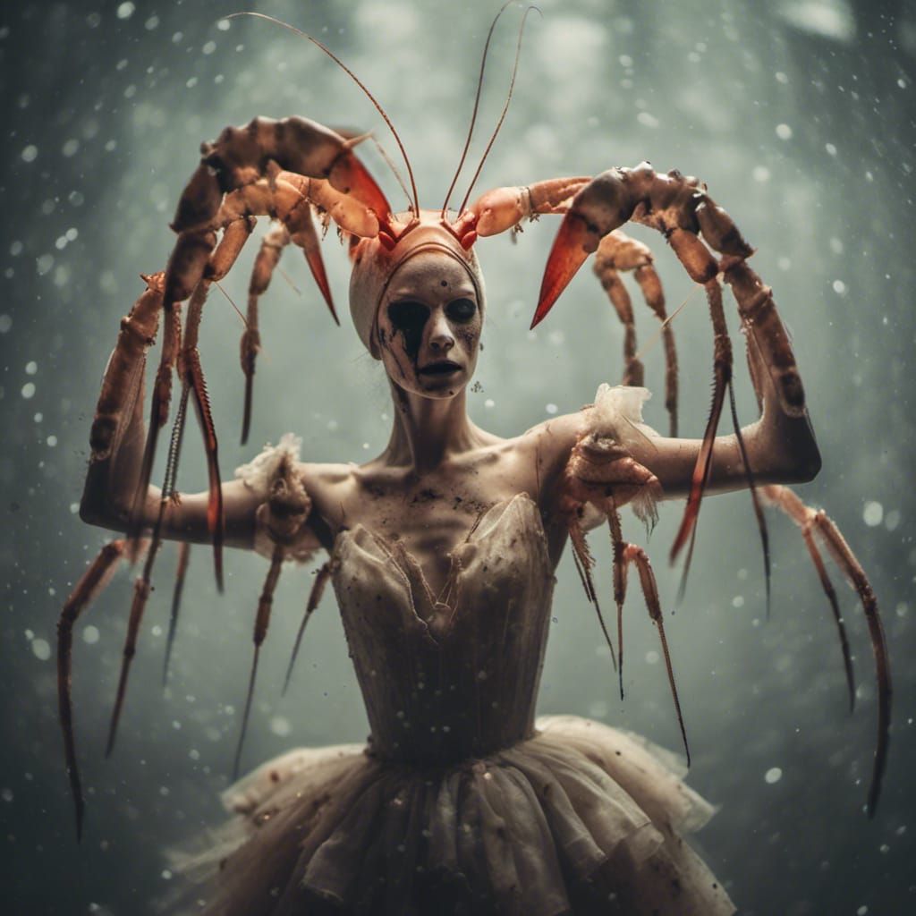 Ballerina with Crustacean Features Dances Ballet
