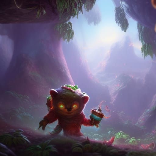Detailed Matte Painting of Teemo in Fantasy Landscape