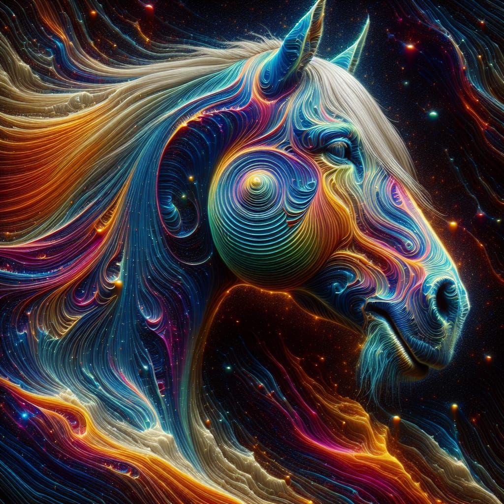 Hyperealistic Horse Head Nebula with Prismatic Lines