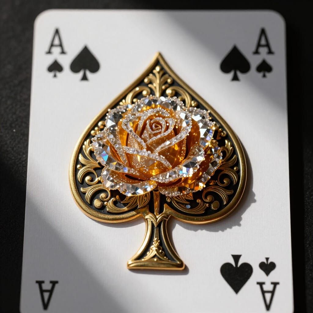 Gilded Spade Card with Crystal Sugar Rose