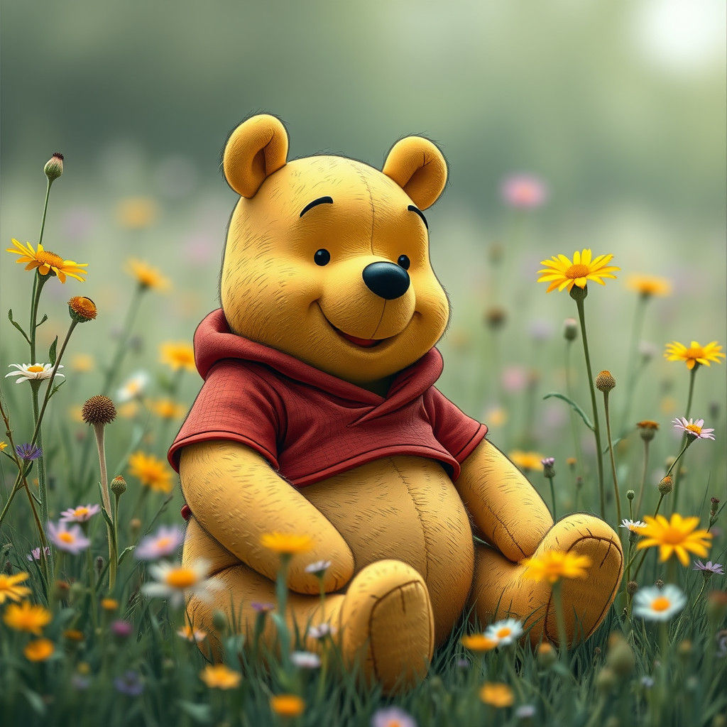 Winnie the Pooh Among Wildflowers