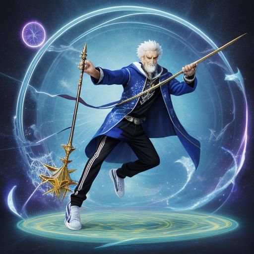 Merlin Breakdancing with Staff in Anime Style