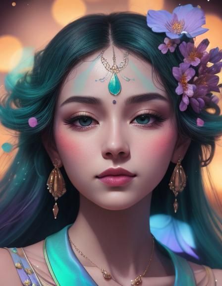 Luminous Flowers with Musical Notes in Art Deco Style