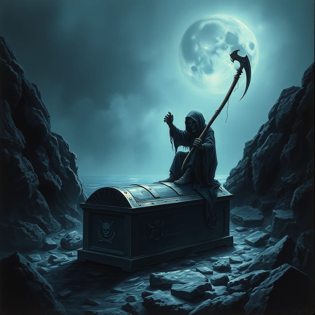 Grim Reaper Guards Coffin Treasure Chest in Pirate Cove