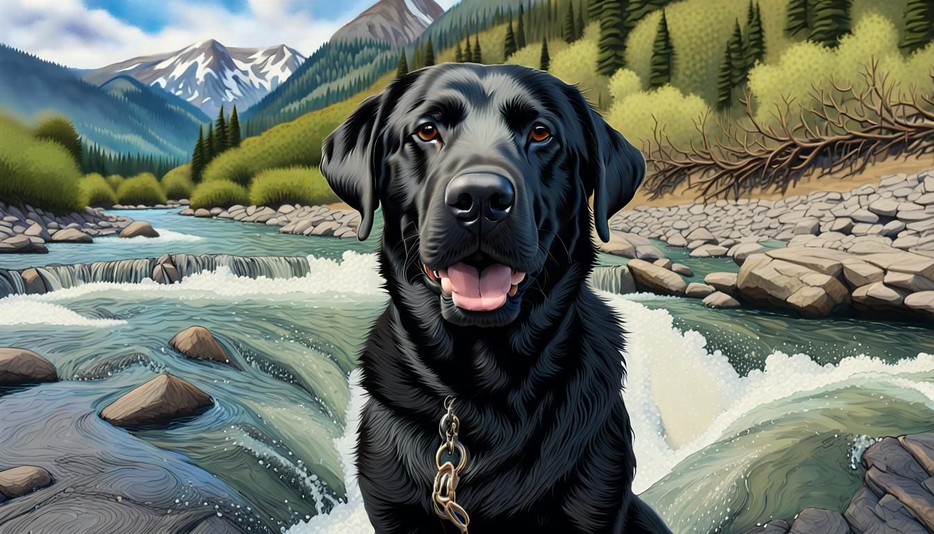 Hyperrealistic Labrador Retriever in Mountain Wilderness