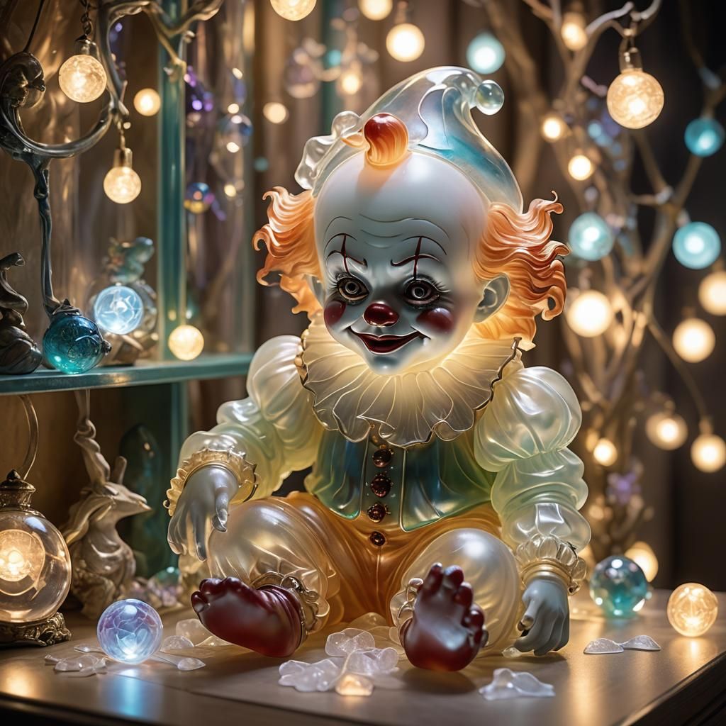 Glowing Chibi Clown Figurine in Fantasy Realism Style