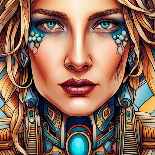 Cybernetic Atlantean Cyborg in Cyberpunk Armor