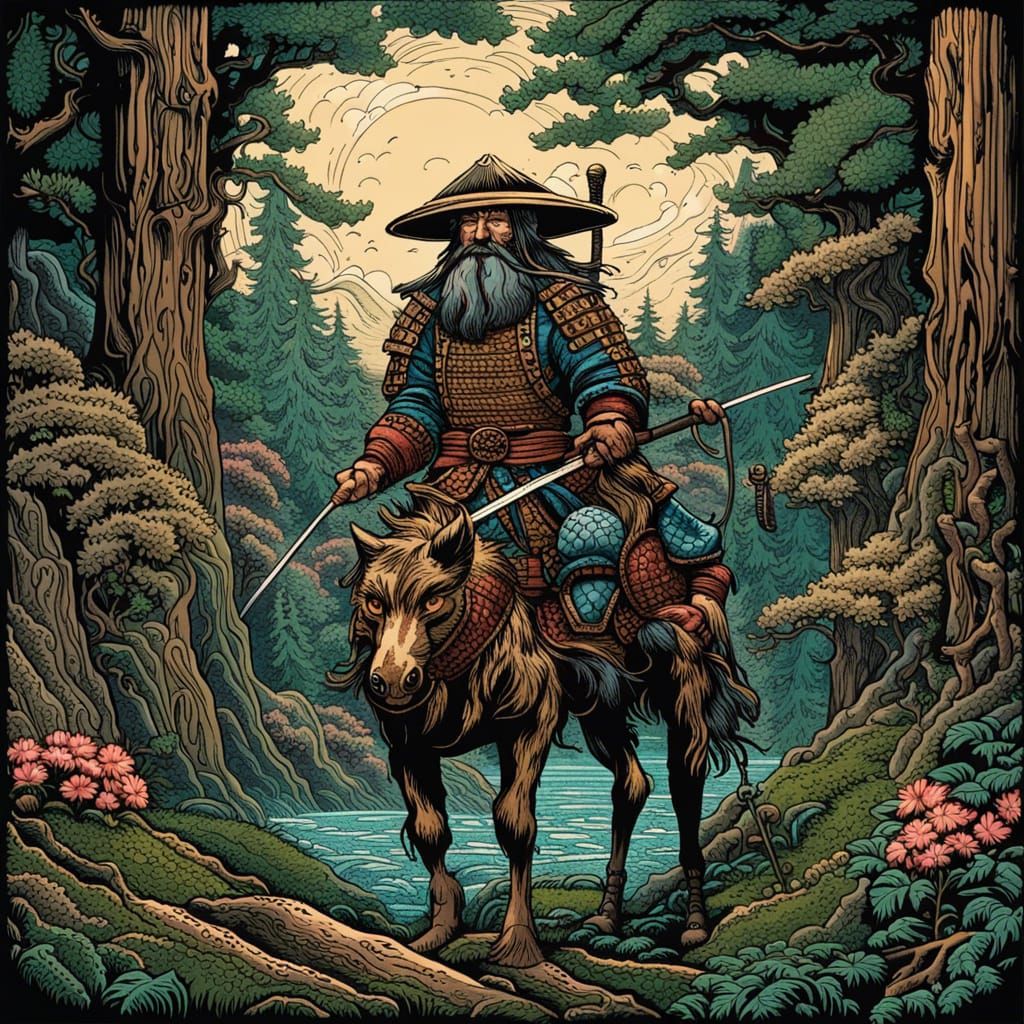 Samurai Tom Bombadil in Japanese Woodblock Style
