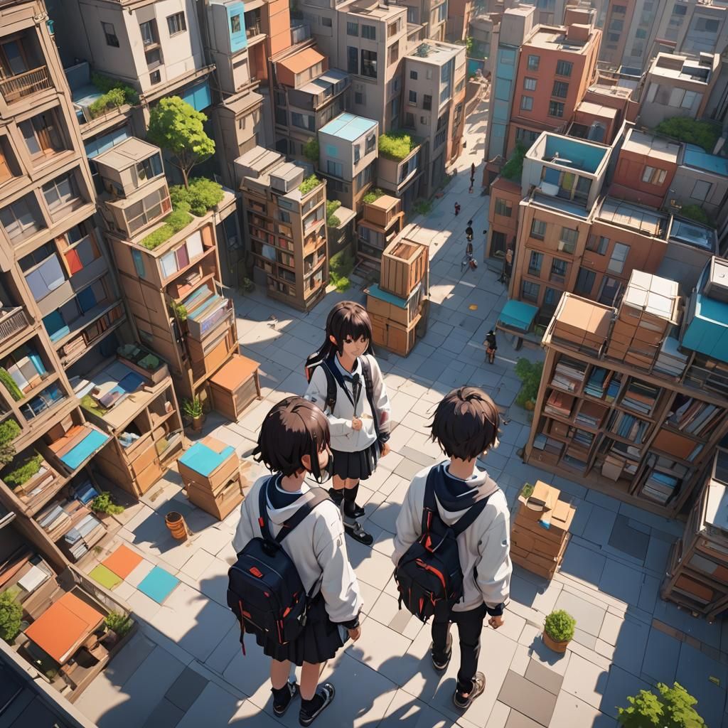 Students Discovering Geometry in City Life: Anime Art