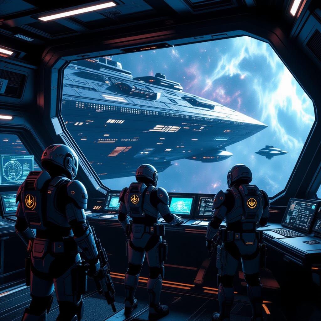 Futuristic Muslim Space Marines Guard Colony Ship