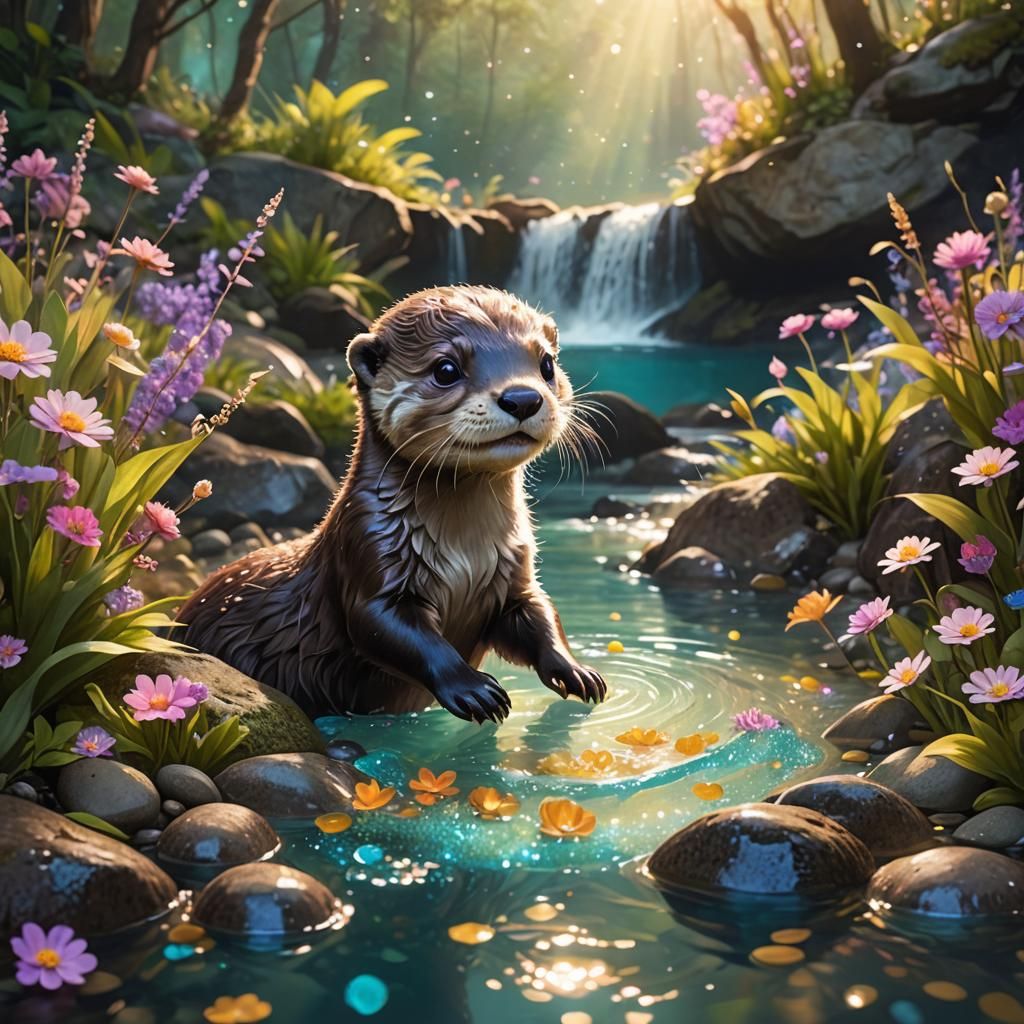 Enchanted River Otter in Hyperdetailed Fantasy Landscape