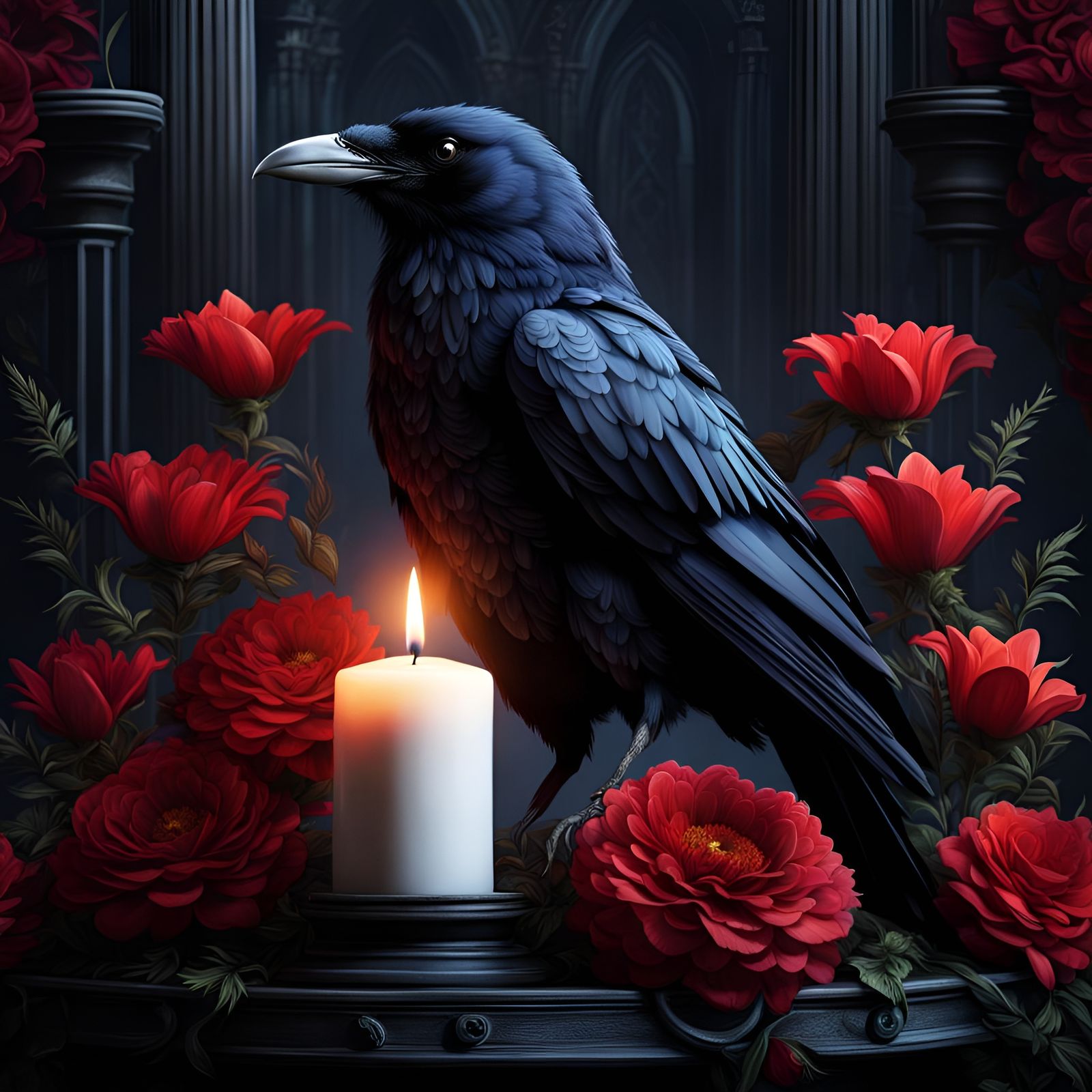 Gothic Black Raven in Detailed Matte Painting