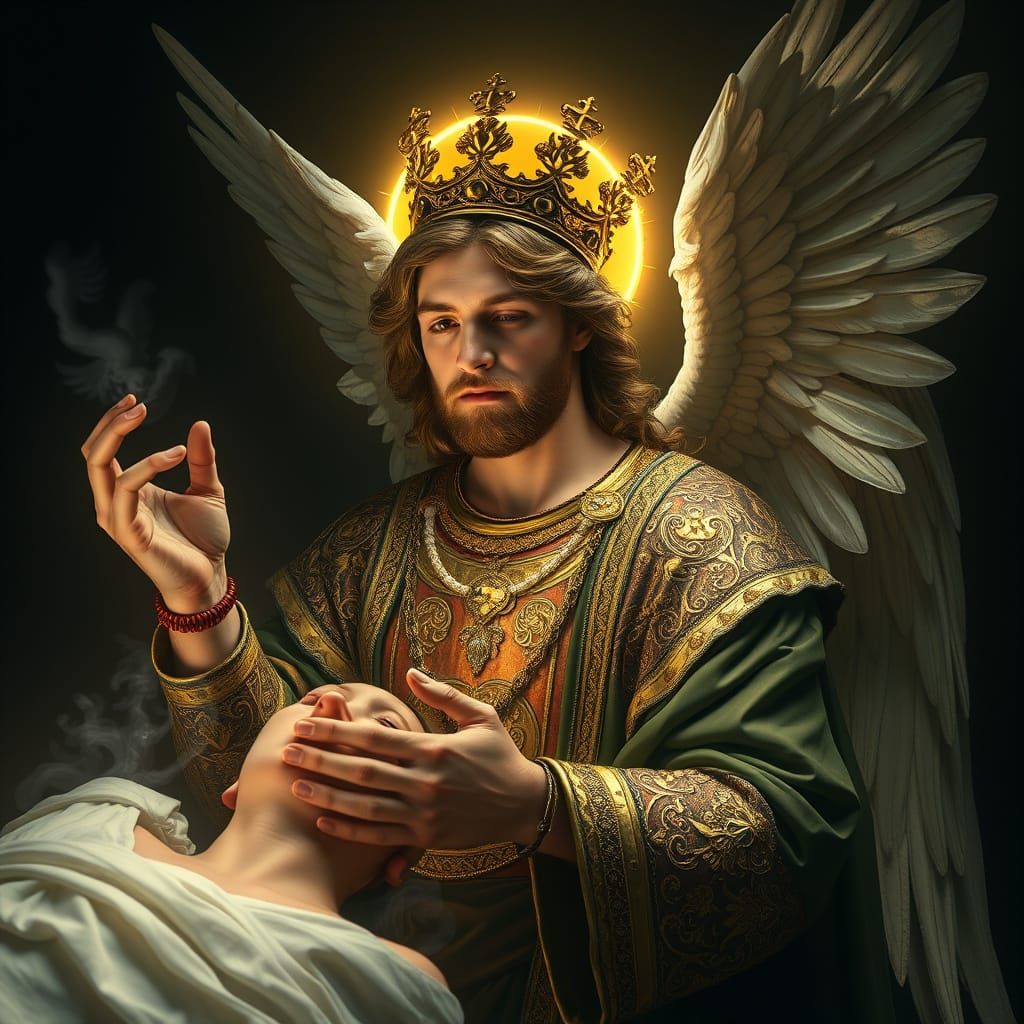 Angelic Escort in Golden Renaissance Attire