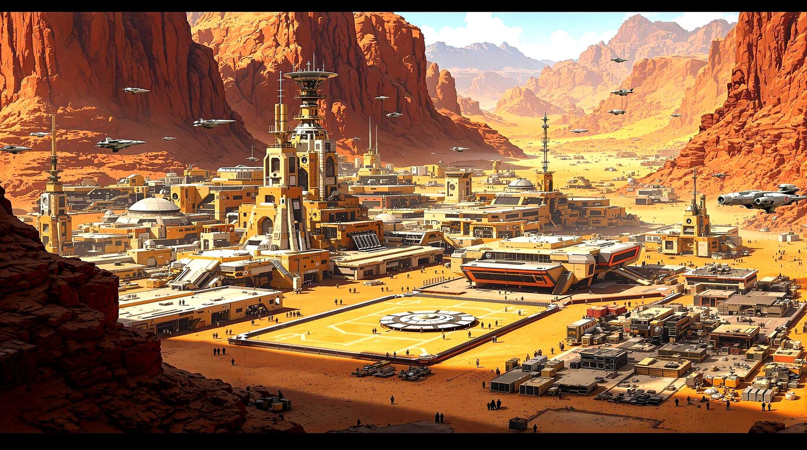 Futuristic Space Combat Base in Desert Canyon
