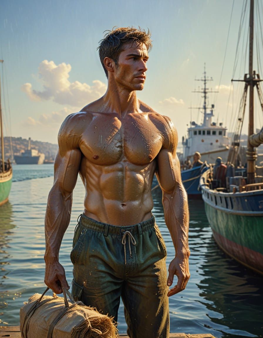 Impressionist Masterpiece of a Young Laborer at Sea Port