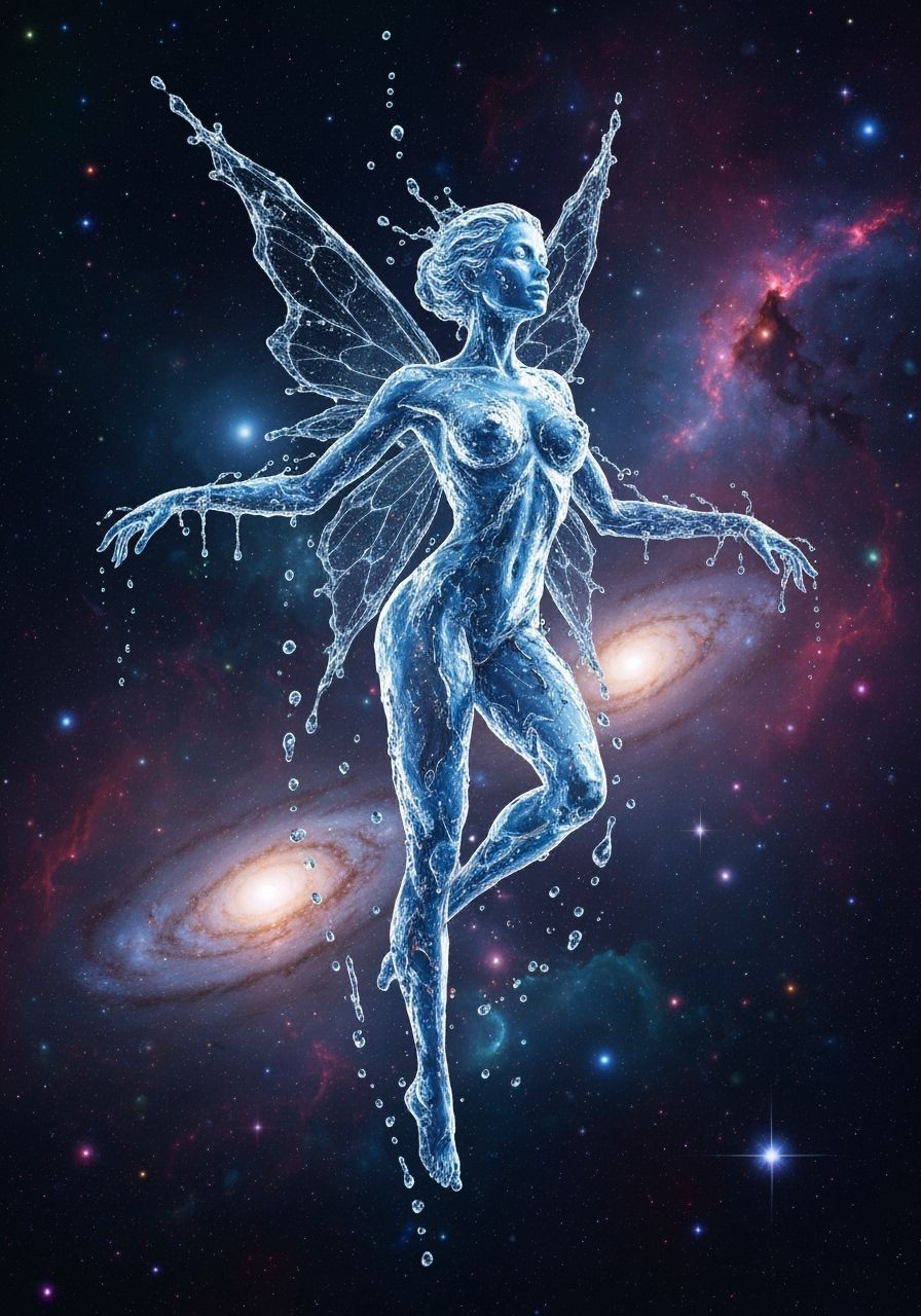Bioluminescent Water Fairy in Cosmic Void