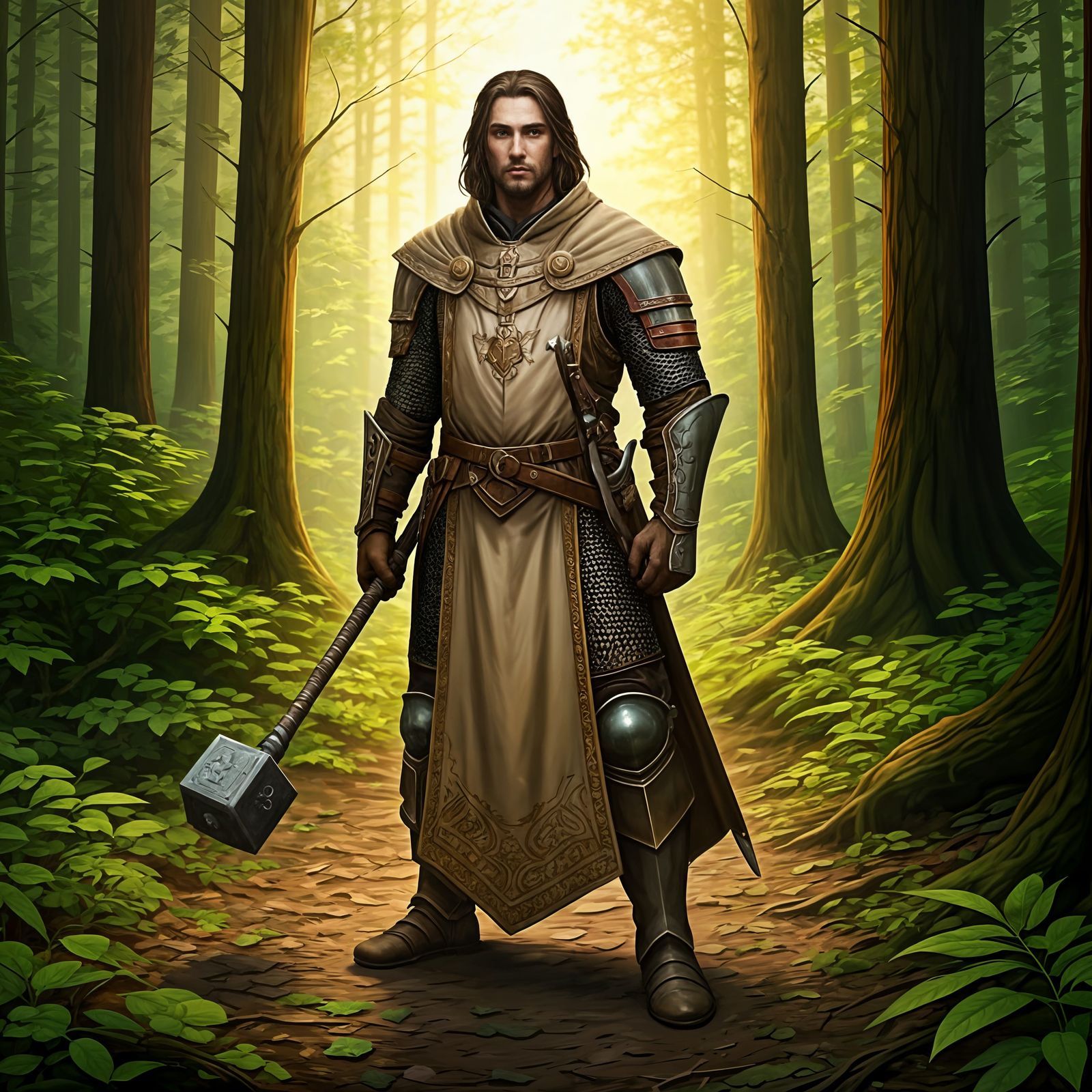 Human Cleric in Fantasy Forest, DnD Style