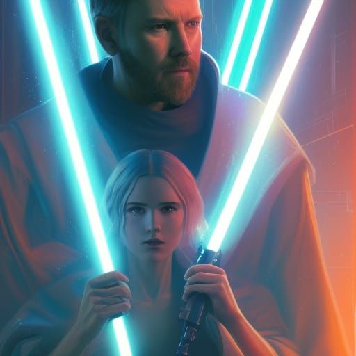 Obi Wan Kenobi Cyberpunk Portrait in Neon Style