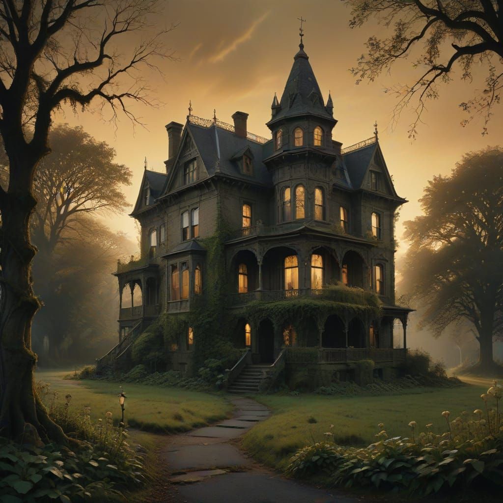 Gothic Victorian Mansion in Golden Hour