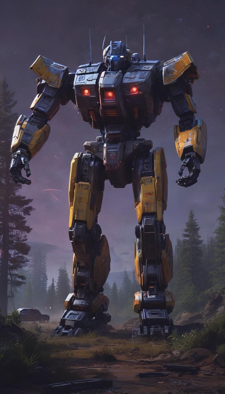 Mecha Duel on Alien Planet in Neon Style