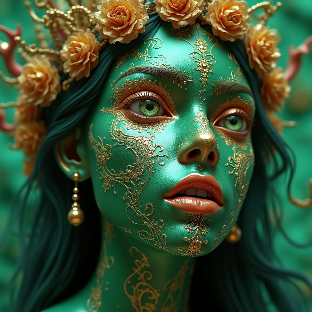 Vibrant Psychedelic Face in Realistic 3D Style