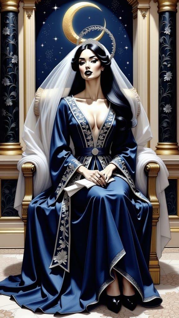 The High Priestess, in the style of Milo Manara