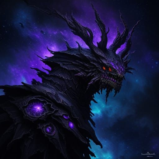 Dark Matter Creature in a Nebula: Surreal Dark Fantasy