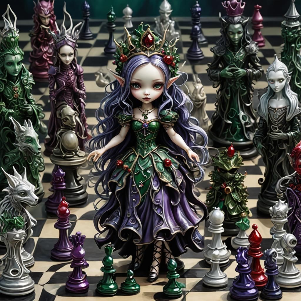 Anthropomorphic Fairy Chess Set in Gothic Art Style
