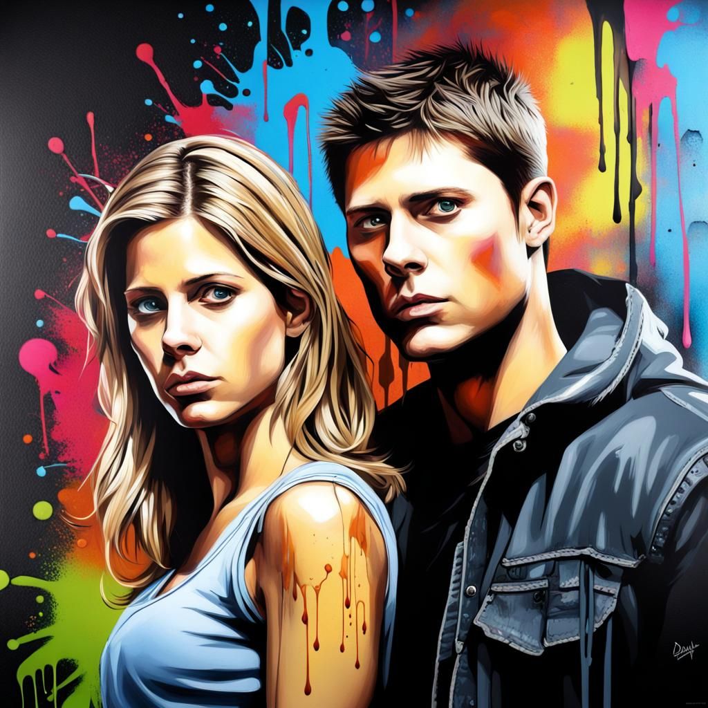 Dean Winchester and Buffy Summers Graffiti Art