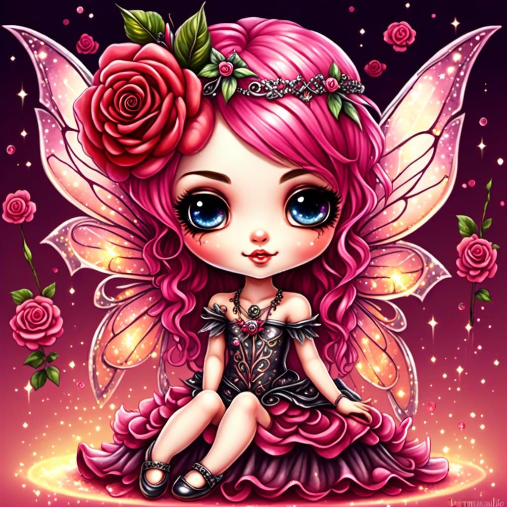 Sparkly Rose Fairy Chibi Illustration