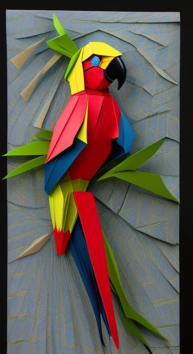 Exotic Parrot Paper Sculpture in Art Nouveau Style