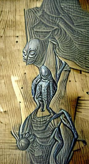 Gray Alien medieval woodcut