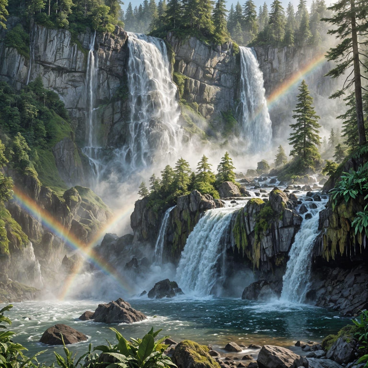 Spectacular Waterfall in Canadian Rainforest