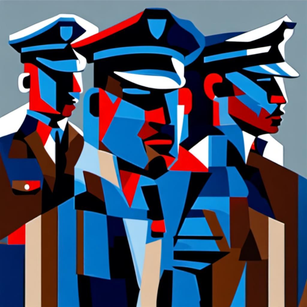 Cubist Police State: Blue, Brown, and Red