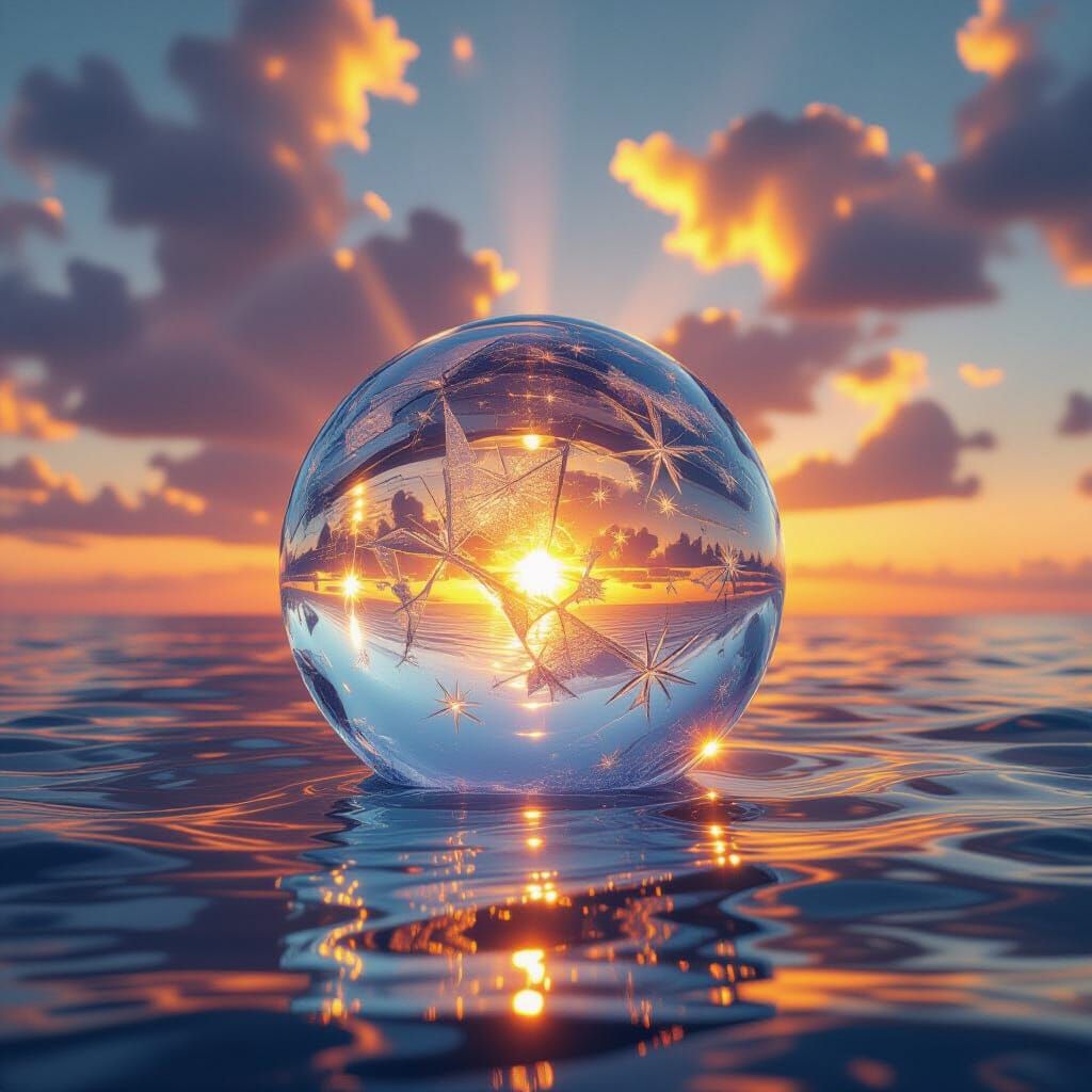 Intricate Ice Ball Floating on Summer Sea
