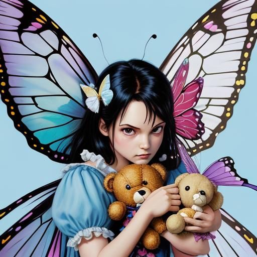 Fairy Decapitates Teddy Bear in Comic Book Style